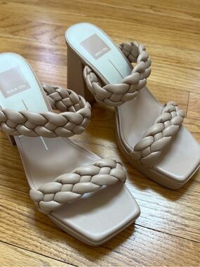 Dolce Vita Braided Double-Strap Block Heel Sandals in Beige